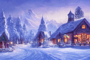 Fototapeta premium Beautiful winter house and christmas tree on the mountain Generative AI Content by Midjourney