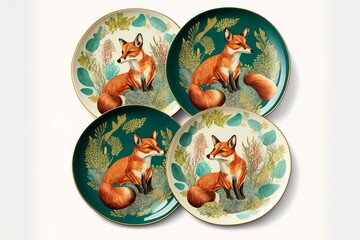 set of pates with fox pattern