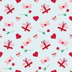 Valentine's Day pattern. Design with sweets, flowers, and hearts for February 14