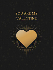 Minimalist Bohemian Valentine's day greeting card in gold colors with "You are my Valentine" title
