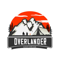 Camp and explore overland mountain logo design vector. can be used for company logo, community, and t-shirt design