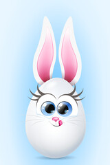 Cute spring Easter egg rabbit with ears, licking lips. Easter concept