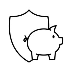Shield containing a piggy bank. Insurance of money savings.