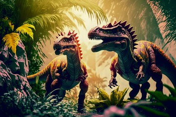 Dinosaurs in the forest.generative Ai
