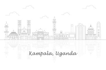 Outline Skyline panorama of city of Kampala, Uganda - vector illustration