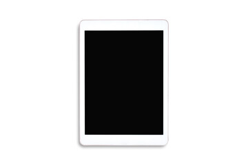 Clipping path. Top view to white tablet computer isolated and Empty(Blank) black screen on white...