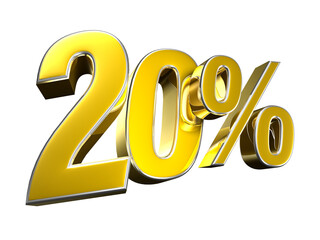 20 percent yellow 3d illustration. Advertising signs. Product design. Product sales.