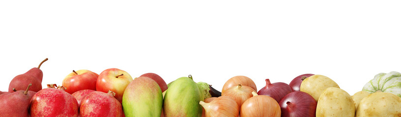 Fruit and healthy food concept. Mix fruits isolated on  transparent background. 3d rendering illustration. PNG format