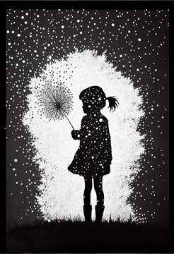 silhouette minimalistic little girl with dandelion Generative AI