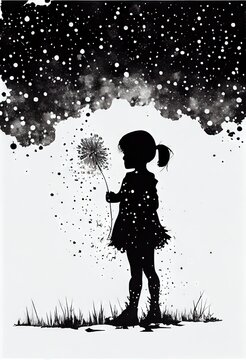 silhouette minimalistic little girl with dandelion Generative AI