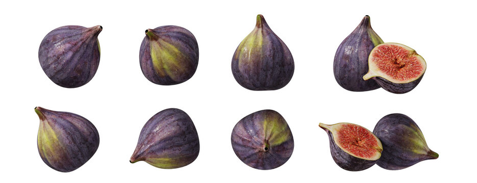 Fruit and healthy food concept. Fig isolated on  transparent background. 3d rendering illustration. PNG format