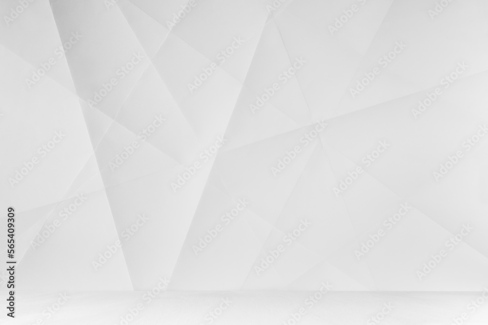 Poster white geometric abstract scene with single crossed lines and corners with soft light gradient, in mi