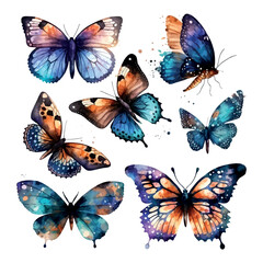 Fototapeta na wymiar Collection watercolor of flying butterflies watercolor set