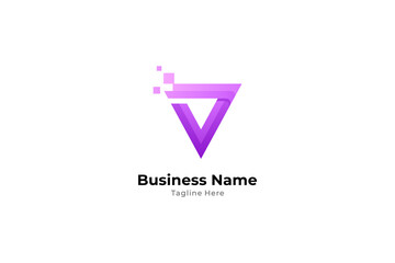 Naklejka premium tech V letter logo with pixel effect in modern design concept