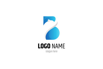 B letter logo with Bear in flat design style