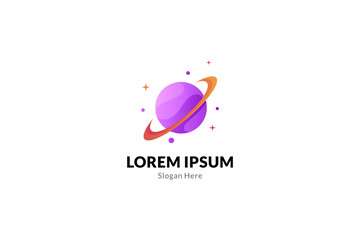 planet saturn logo design template with stars © Dina