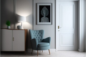 stylish interior design with armchair and cupboard