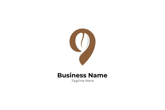 Pin icon logo with coffee bean symbol suitable for coffee business, cafe, coffee point and others