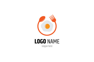 sunny side up egg logo template with cutlery suitable for food business.