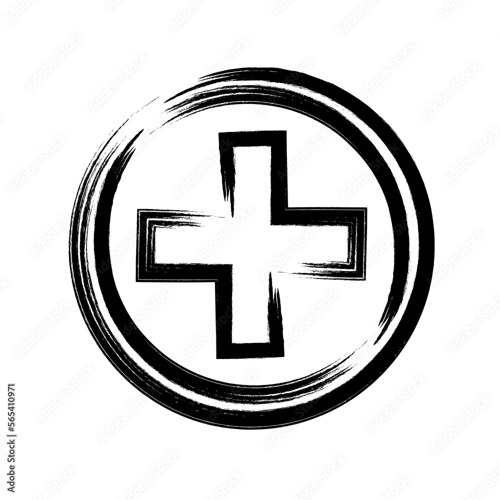 Sticker brush stroke hand drawn PNG image with transparent background business icon medical hospital cross sign