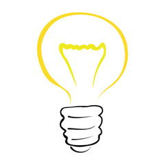 Light bulb with rays shine. Cartoon style. Flat style. Hand drawn style. Doodle style. Symbol of creativity, innovation, inspiration, invention and idea. Vector illustration. Vector illustration