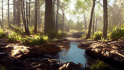 Forest landscape created with Generative AI technology