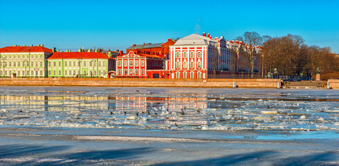 St. Petersburg Russia ice drift on the Neva river