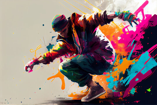 Vibrant and Joyful: A Painted Style Illustration of a Dance with Brushstrokes and Splashes of Color as Background