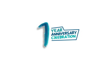 1th, 1 years, 1 year anniversary year anniversary year anniversary celebration fun style logotype. anniversary white logo with green blue color isolated on white background, vector
