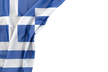 Flag of Greece in the corner on white background. 3D illustration. Isolated - obrazy, fototapety, plakaty
