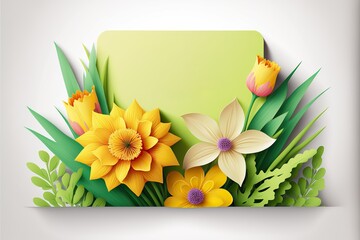 Beautiful lowers, plant, floral , leaves, bird, and green leaves as floral frame and paper card on white background,Generative AI