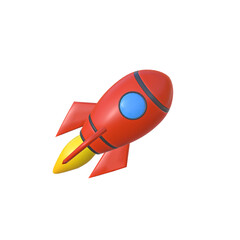 Red Rocket 3d icon render on a transparent background
