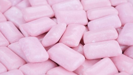 Pink Mint chewing gum close up
