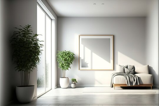 Modern bright interior with empty frame