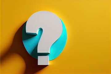Question mark on teal circle and yellow background with copy space