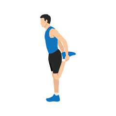 Man doing quadriceps stretch, cool down exercise. Balance pose, flexibility improvement. Flat vector illustration isolated on white background © lioputra