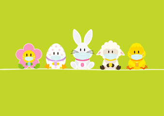 Karte Weißer Osterhase & Freunde Mit Küken Maske Banner Grün