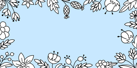 Floral frame on blue background. Vector illustrator.