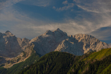 View from lookout point over Jezersko village for summer fresh mountains