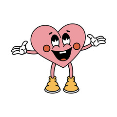 Retro groovy cartoon heart. For poster, card, print, sticker and itc. 70s vibes. Valentine Day.