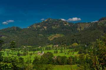 Fototapeta premium View from lookout point over Jezersko village for summer fresh mountains
