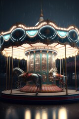 An eerie carousel full of ghosts at an abandoned desolate carnival. - obrazy, fototapety, plakaty