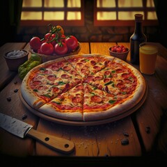 Obraz na płótnie Canvas Illustration of a Pizza - Created with generative AI Technology