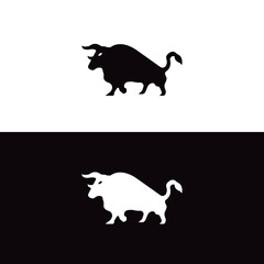 Black and white bull animal logo design . Bull icon . Bull silhouette 