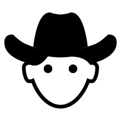 Icono avatar. Silueta aislada de cabeza de hombre con sombrero de cowboy