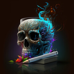 skull with pen drawing generative ai