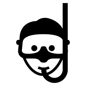 Deportes acu&aacute;ticos. Silueta de cabeza de submarinista con gafas de buceo y snorkel