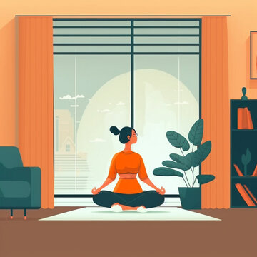 Woman meditating at home girl practicing yoga