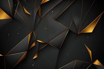 Edler Polygon Motiv Hintergrund in Schwarz mit goldenen Linien. AI generativ - obrazy, fototapety, plakaty