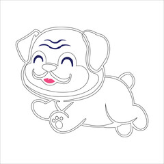 Pretty Puppy Dog coloring page Design for Kids Children preschool stock Black and white vector style illustration for coloring book
